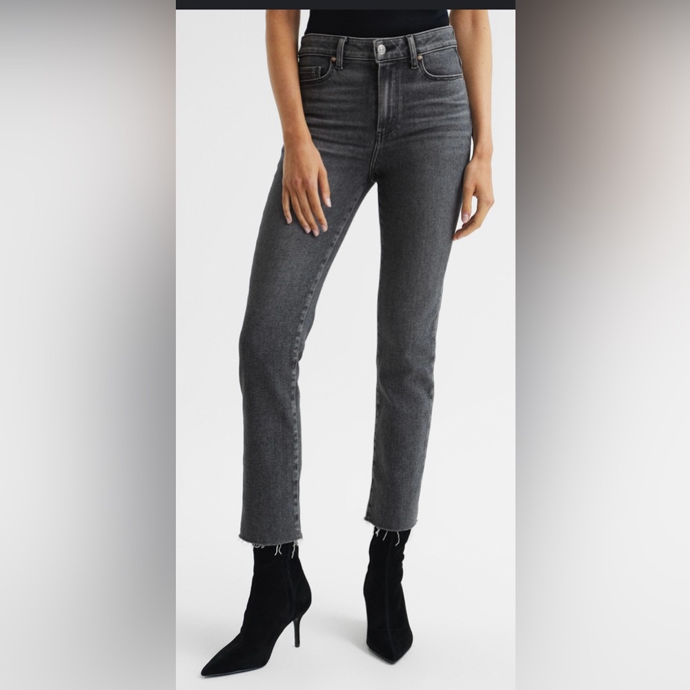 PAIGE Women's Cindy High Rise‎ Raw Hem Ankle Jeans Washed Black Size 23